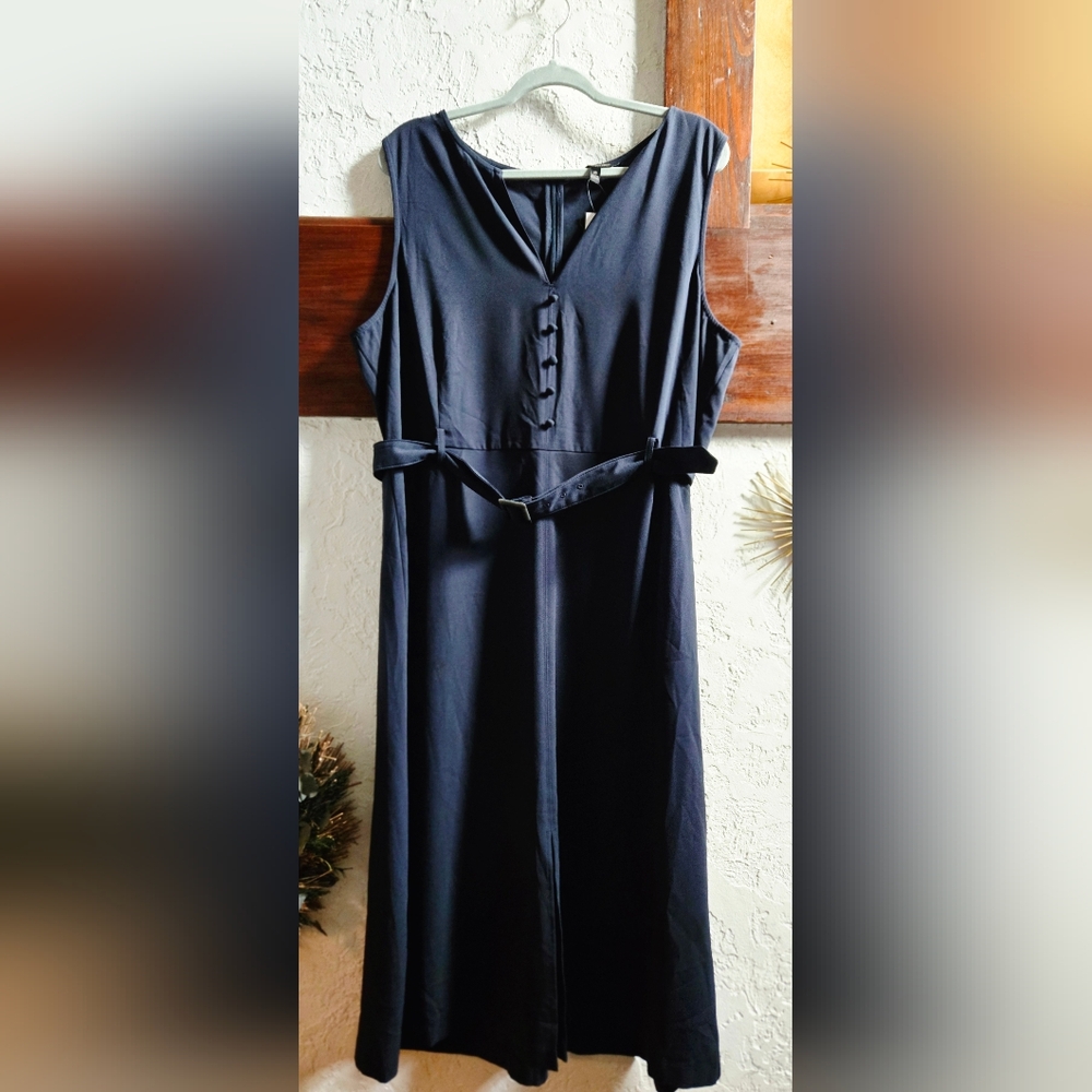 Banana Republic Navy Sleeveless Midi Dress with Waist Tie